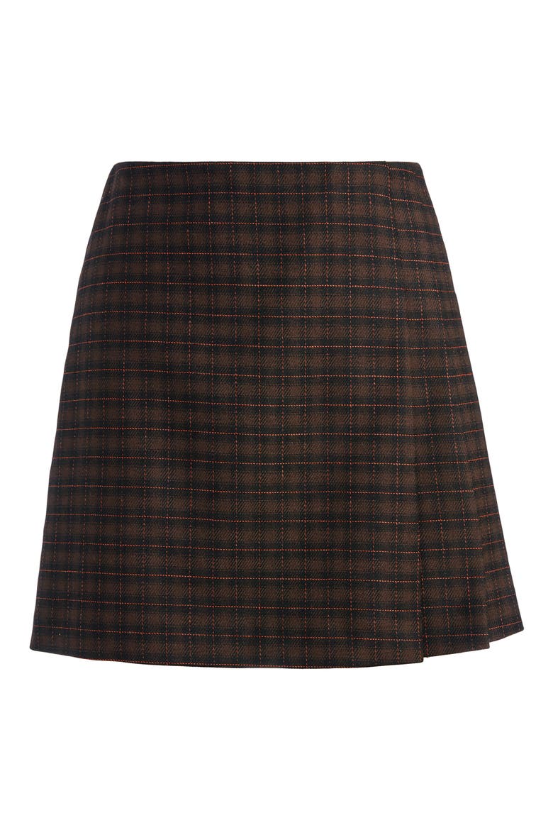 Semira Plaid Pleated Mini Skirt, Alternate, color, BLACK/ NEON ORANGE