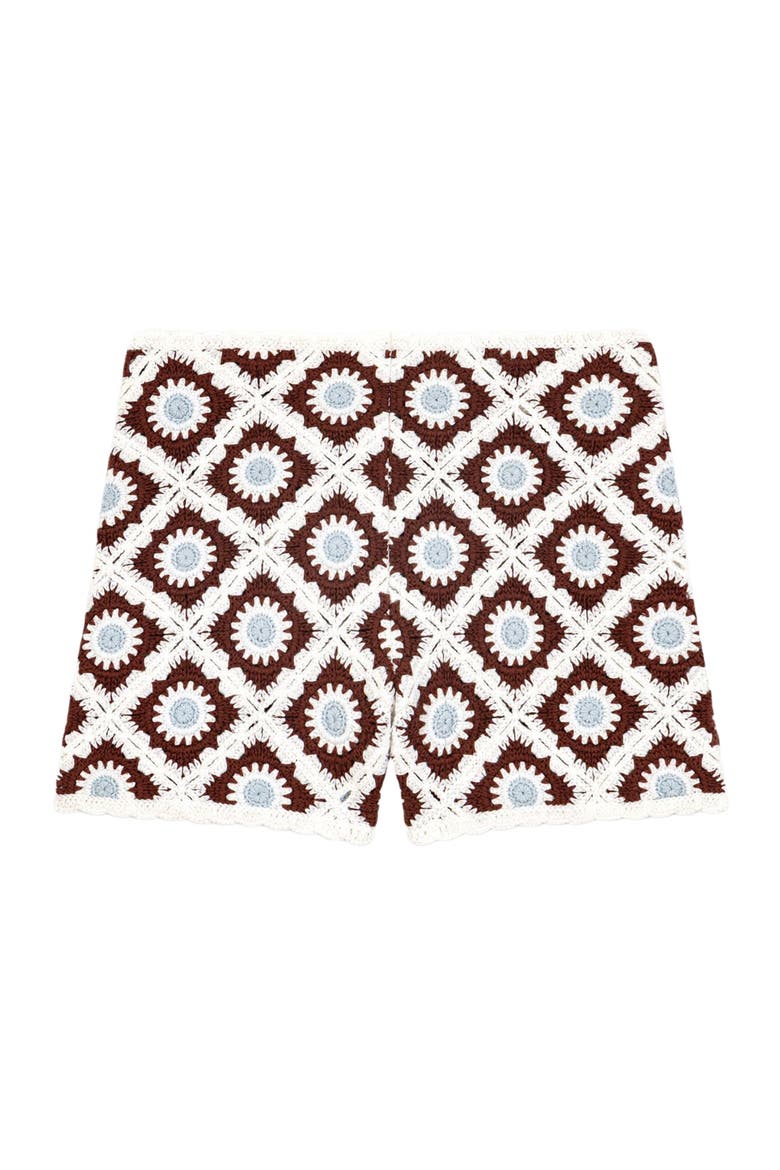 Floral-patterned crochet shorts, Alternate, color, Brown/blue