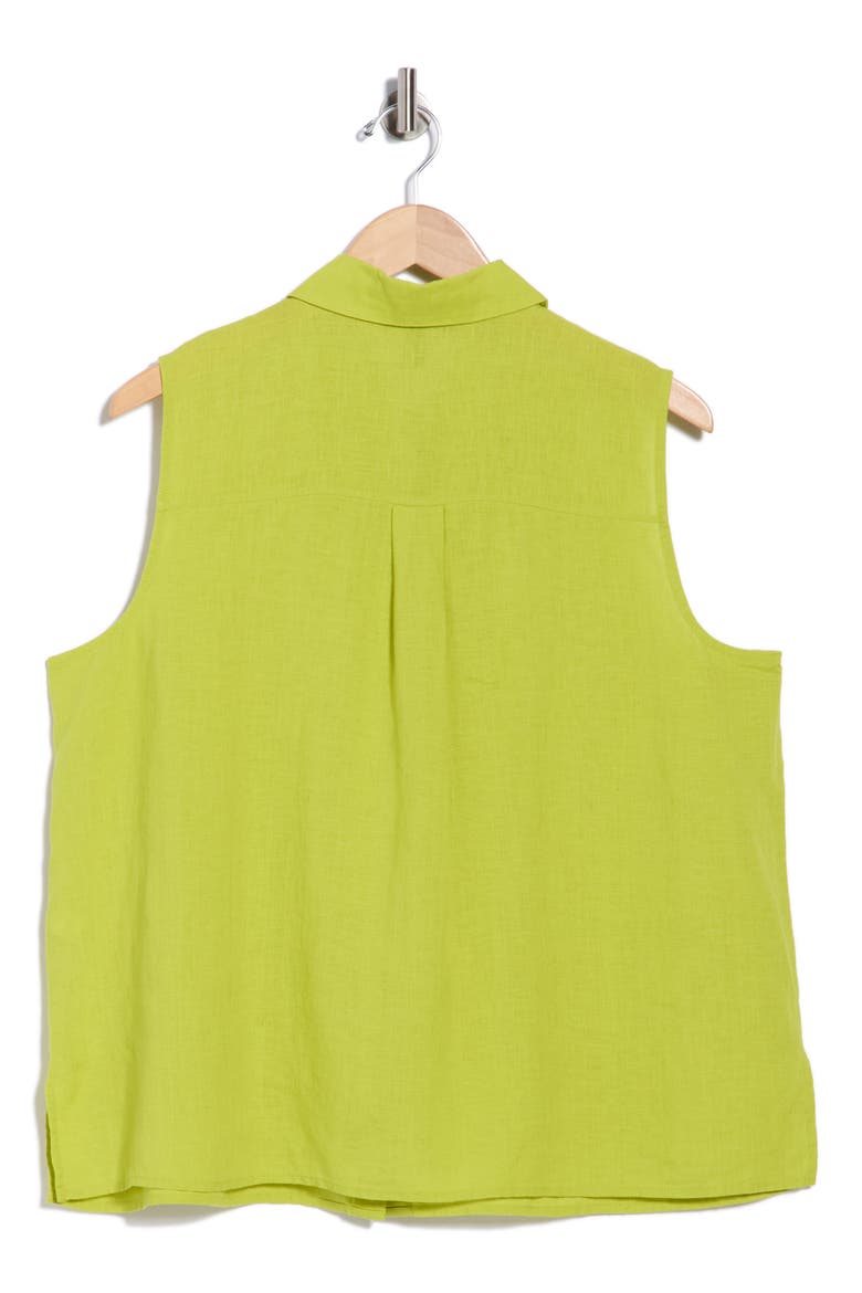 Classic Sleeveless Organic Linen Button-Up Shirt, Alternate, color, CHARTREUSE