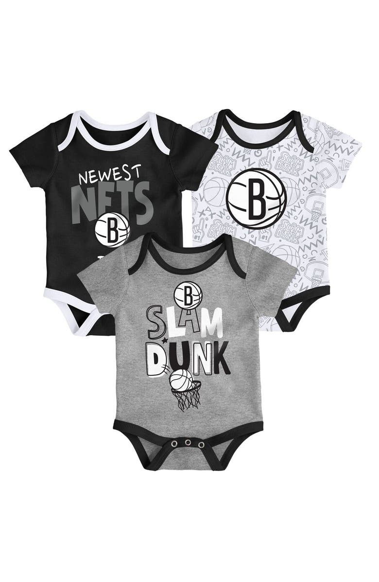 Outerstuff Infant Black/White/Gray Brooklyn Nets Slam Dunk 3-Piece Bodysuit Set, Main, color, Black