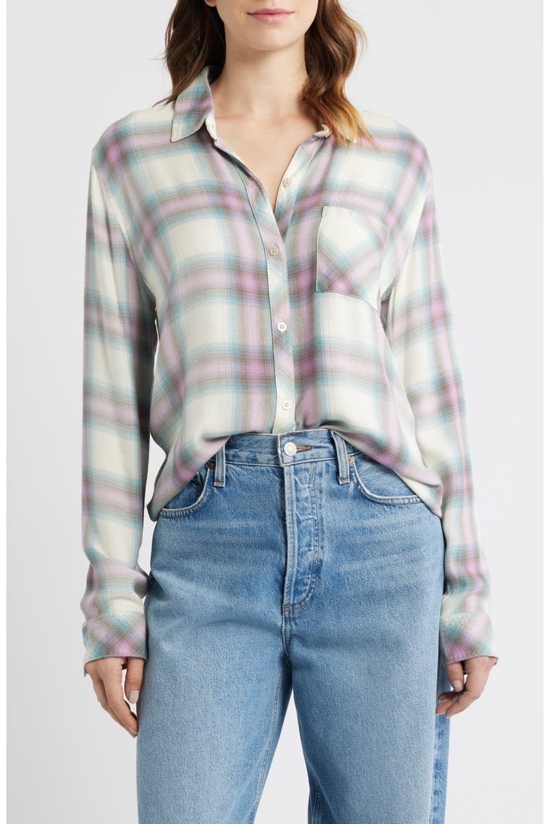 Hunter Plaid Button-Up Shirt, Main, color, PERIWINKLE BLUE