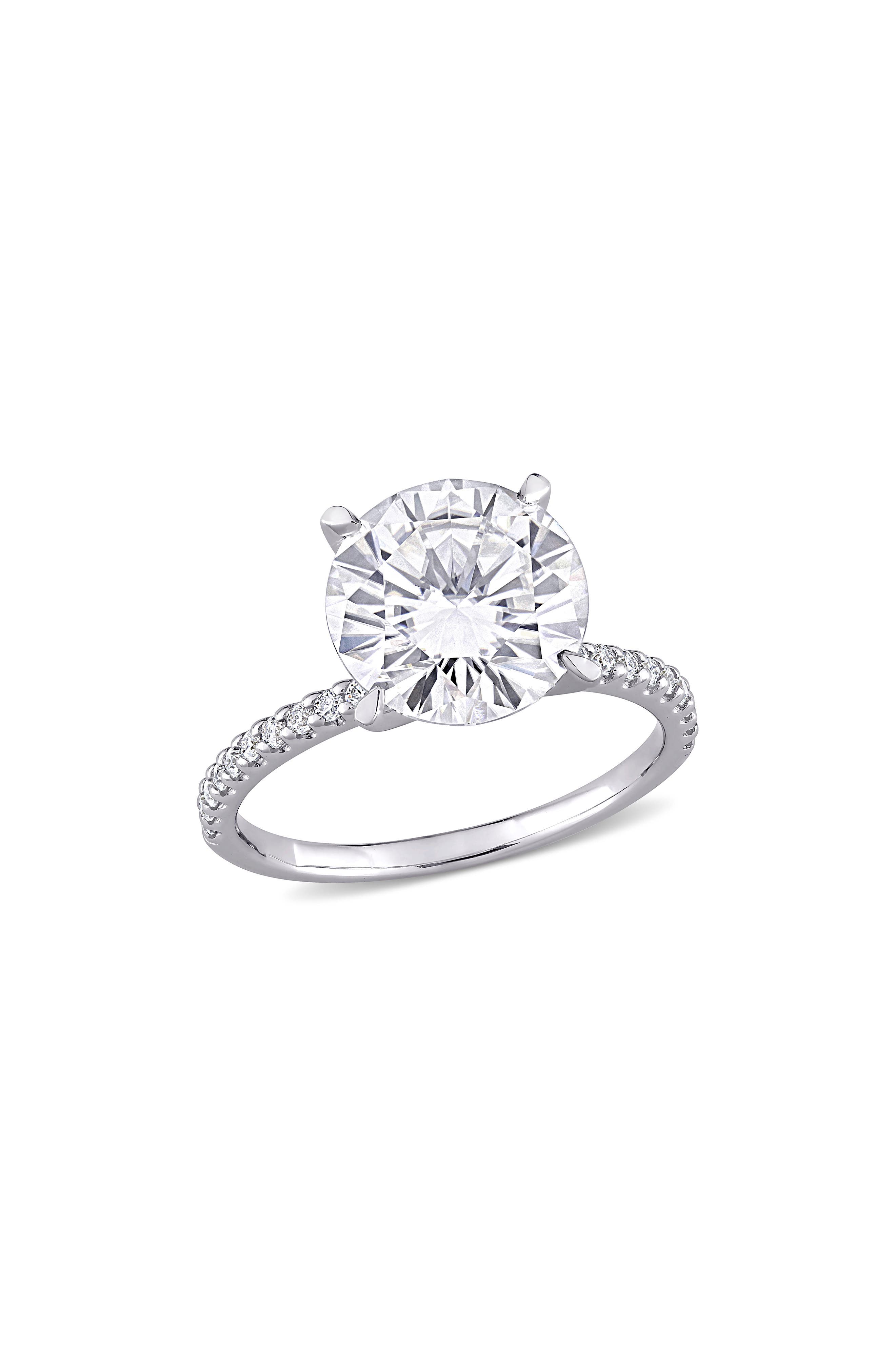 DELMAR 14K White Gold Created Moissanite Engagement Ring