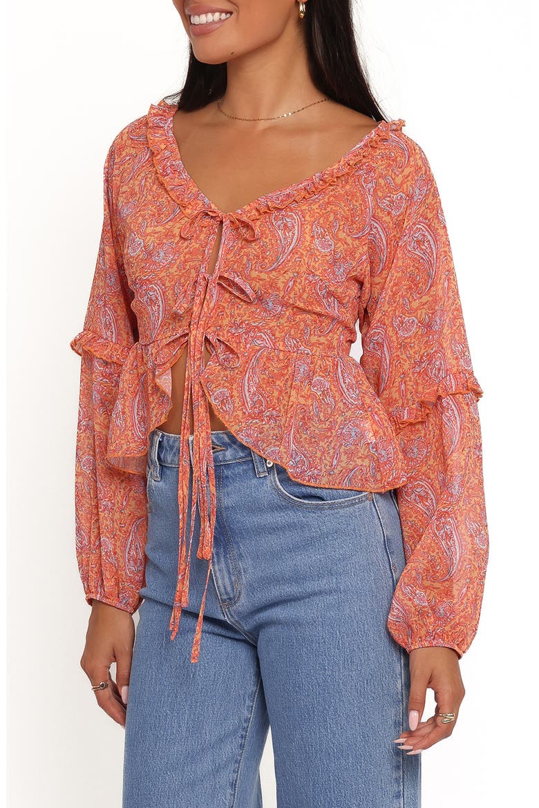 Isolt Paisley Print Tie Front Shirt, Alternate, color, ORANGE PAISLEY
