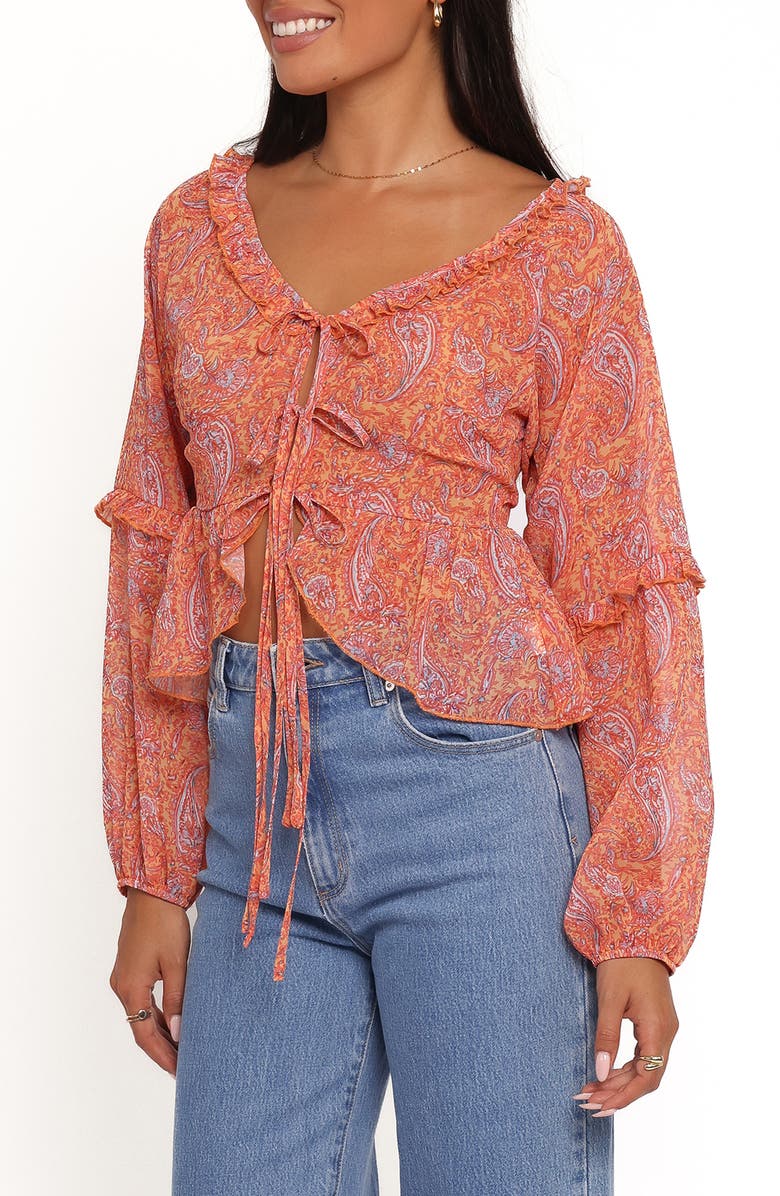 Petal & Pup Isolt Paisley Print Tie Front Shirt, Alternate, color, Orange Paisley