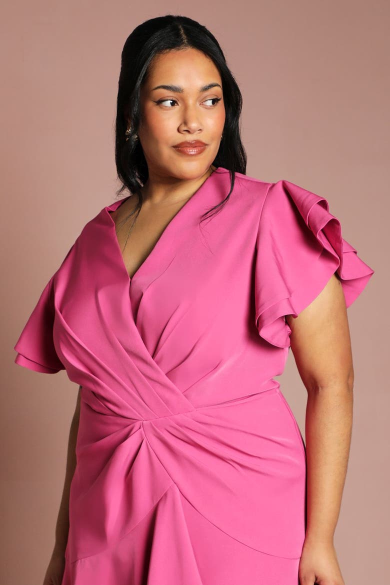 Plus Wrap Midi Dress, Alternate, color, Magenta