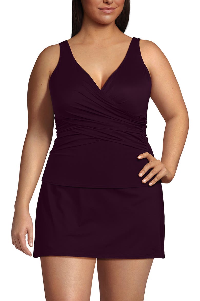 Plus Size Slender Suit Wrap Tankini Top, Alternate, color, Dark Wine