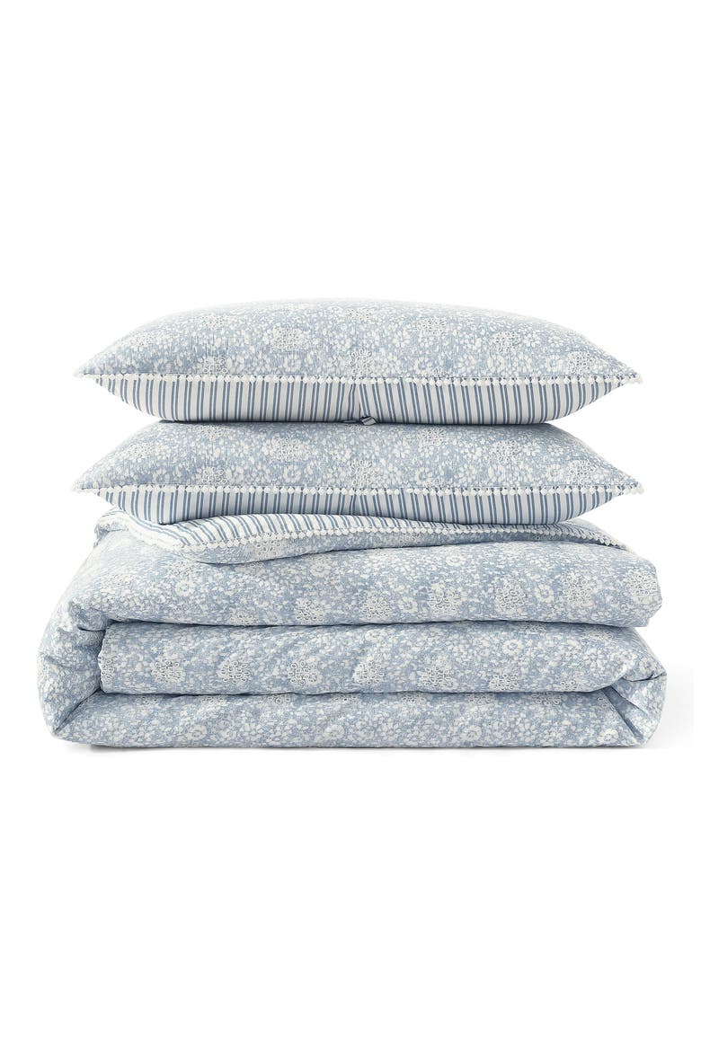 Eyelet Ikat Print Duvet Cover & Shams Set, Main, color, BLUE