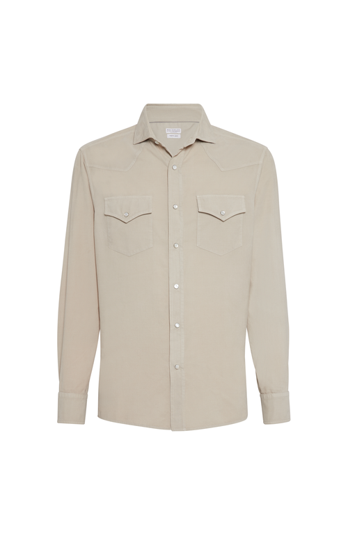Brunello Cucinelli Men Easy Fit Western Shirt In Corduroy In Neutral