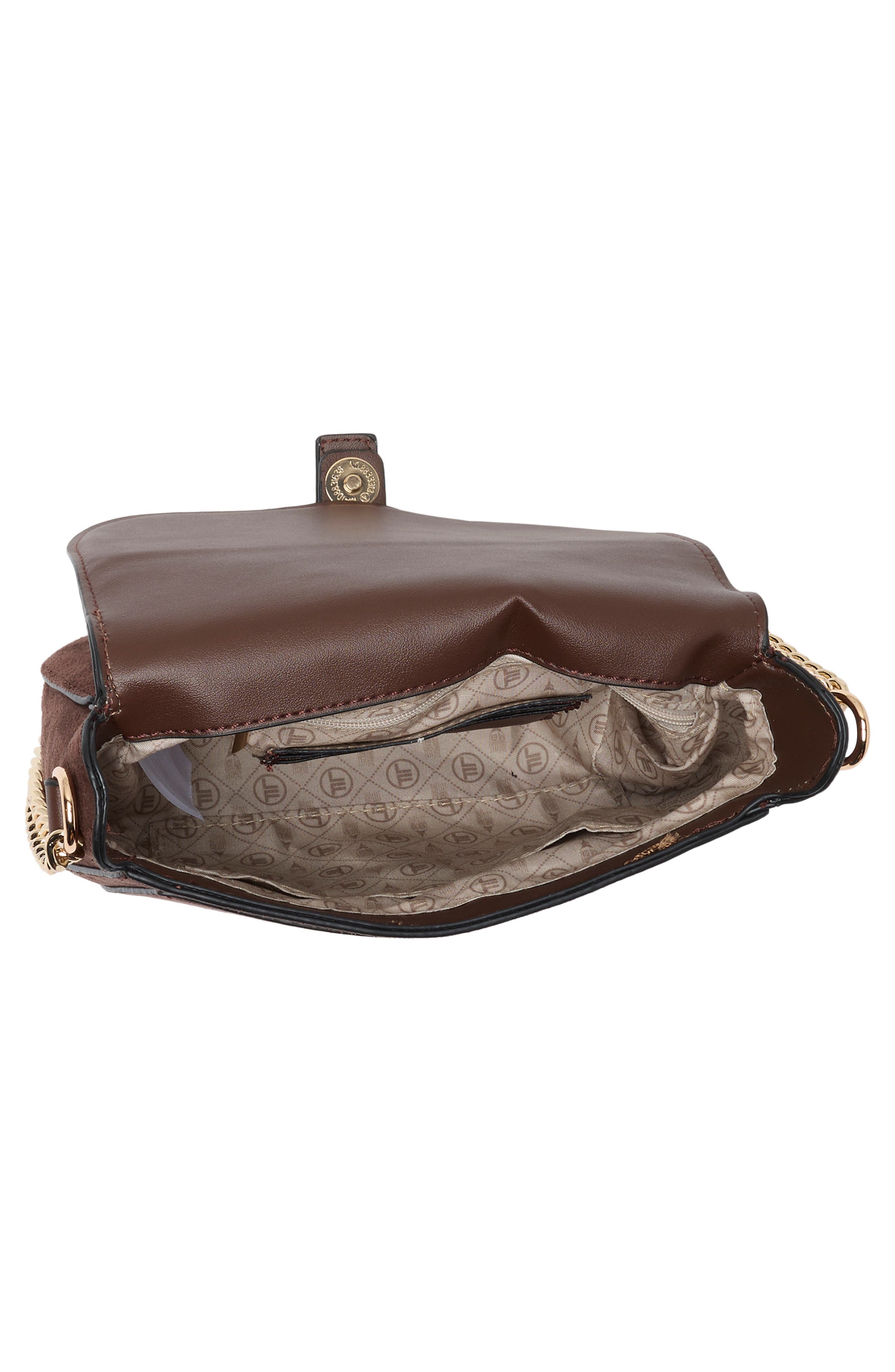 Studded Faux Suede Camera Bag, Alternate, color, CHOCOLATE