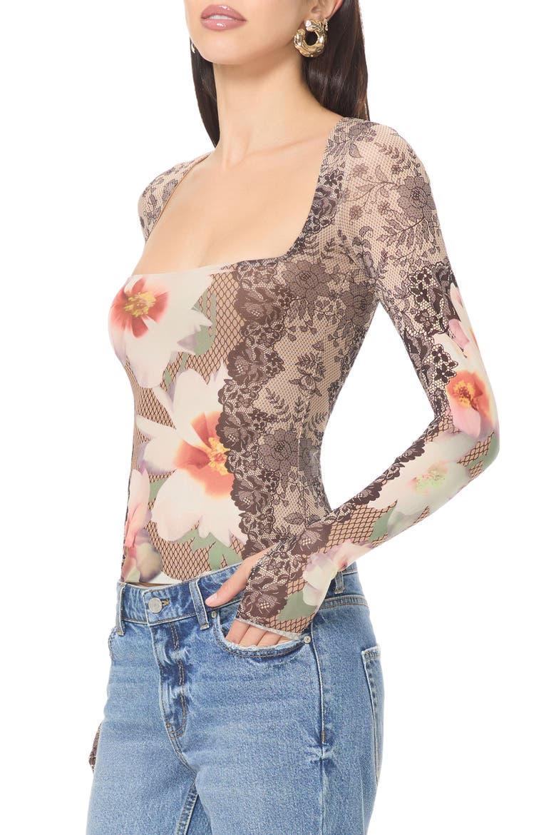 Ines Long Sleeve Mesh Top, Alternate, color, LACE FLORAL MIX