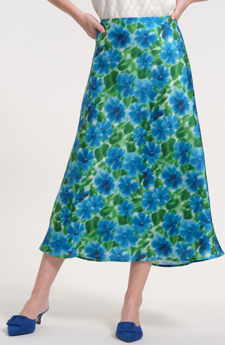 Isaac Mizrahi New York Mia Bias Cut Midi Skirt, Alternate, color, Green Multi