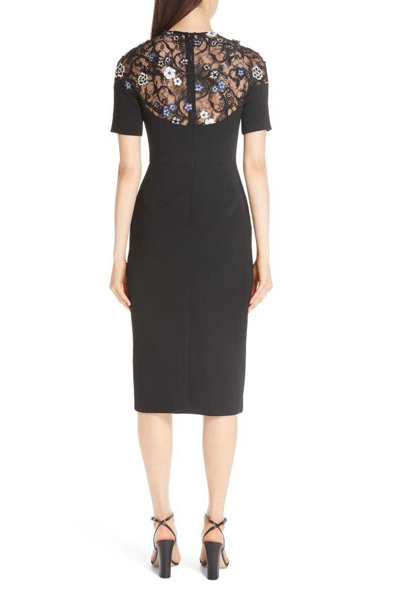 3D Floral Lace Yoke Sheath Dress, Alternate, color, NAVY/ BLACK