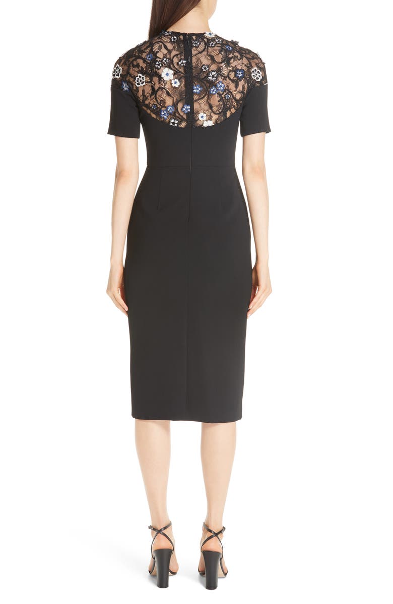 Lela Rose 3D Floral Lace Yoke Sheath Dress, Alternate, color, 