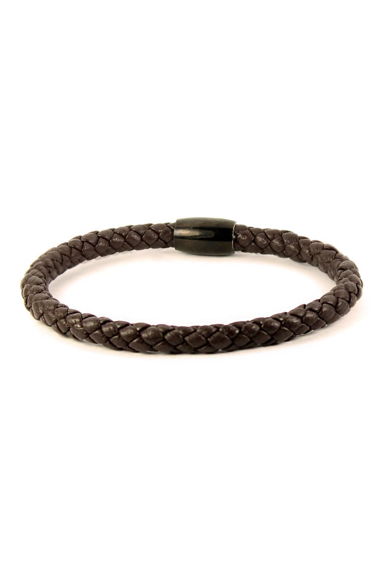Mens' Braided Leather Bracelet, Main, color, BROWN