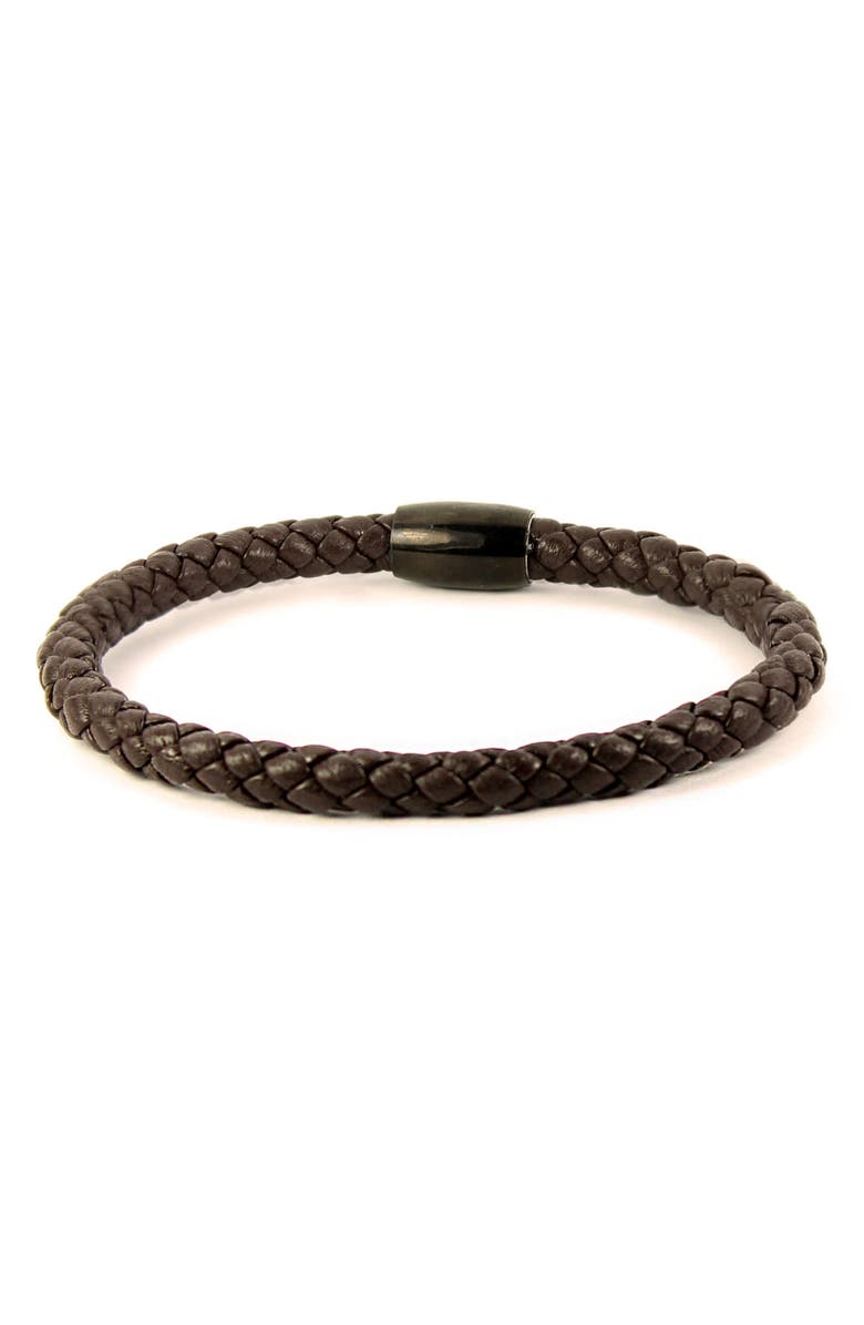 Liza Schwartz Mens' Braided Leather Bracelet, Main, color, Brown