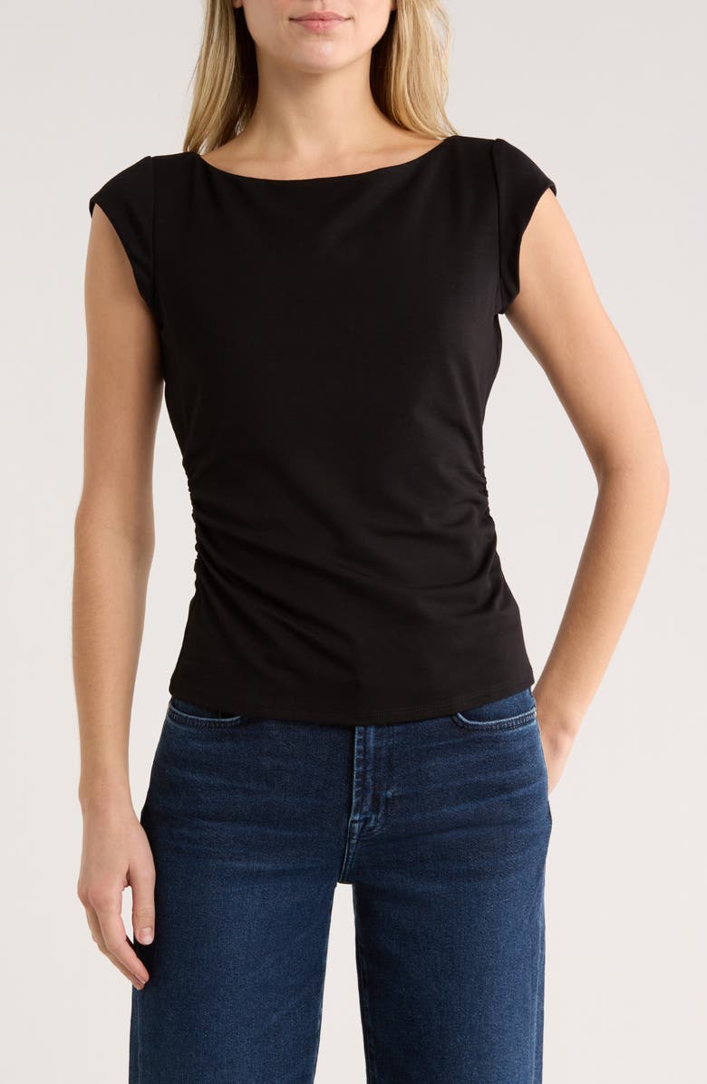 DR2 by Daniel Rainn Cap Sleeve Ruched Side T-Shirt, Main, color, Black