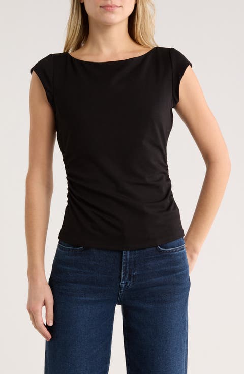 Cap Sleeve Ruched Side T-Shirt