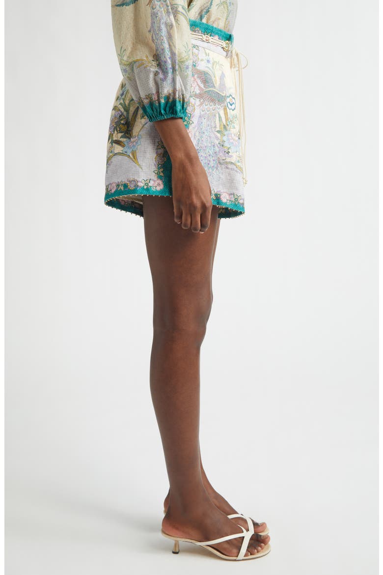 Indra Tuck Linen Shorts, Alternate, color, CREAM SCARF FLORAL