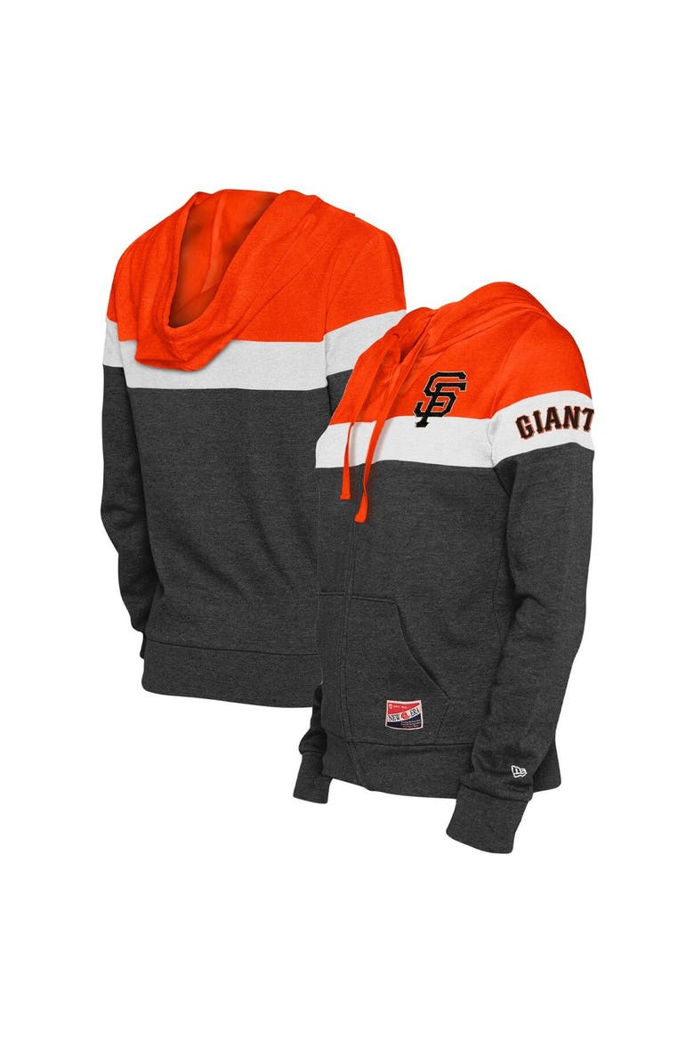 Women's New Era Heather Black San Francisco Giants Colorblock Full-Zip Hoodie Jacket, Main, color, Heather Black