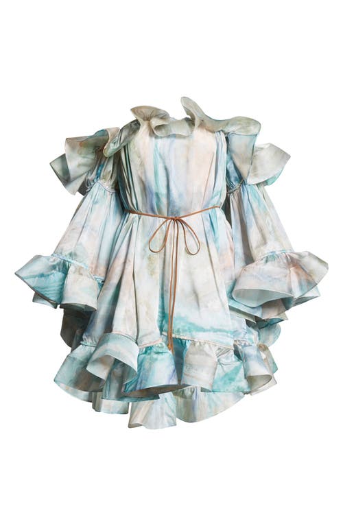 Zimmermann Illuminate Flounce Ruffled Silk Minidress In Blue Agate