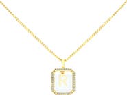 LA MENO Crystal Letter Square Pendant Necklace