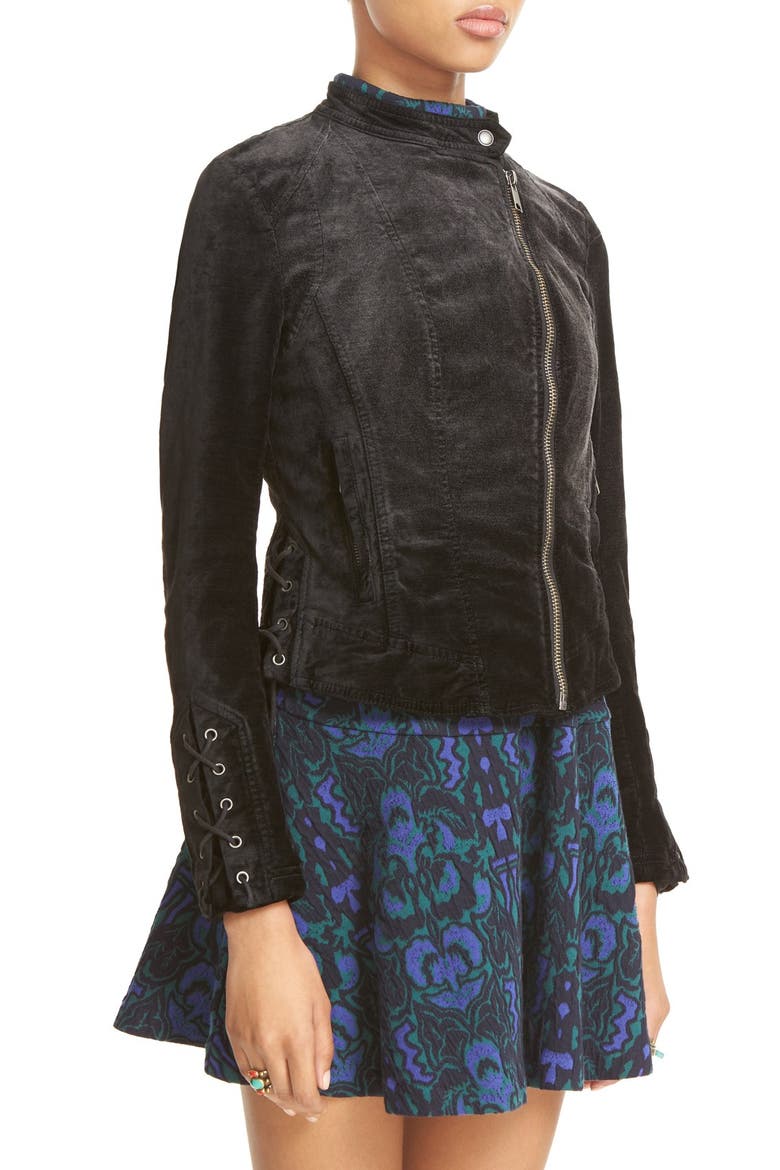 'Lacey' Velvet Jacket, Alternate, color, BLACK