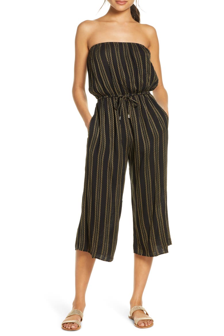 Strapless Cover-Up Culotte Jumpsuit, Main, color, BLACK/ GOLD