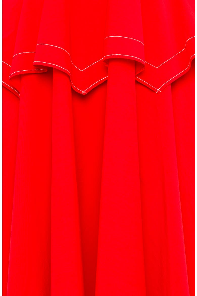 Topstitched Long Sleeve Peplum Shirtdress, Alternate, color, RED