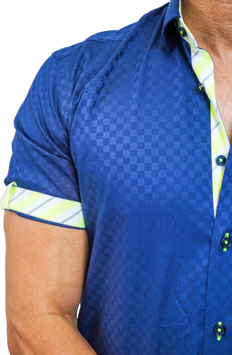 Maceoo Galileo Panam 38 Navy Contemporary Fit Short Sleeve Button-Up Shirt, Alternate, color, Blue