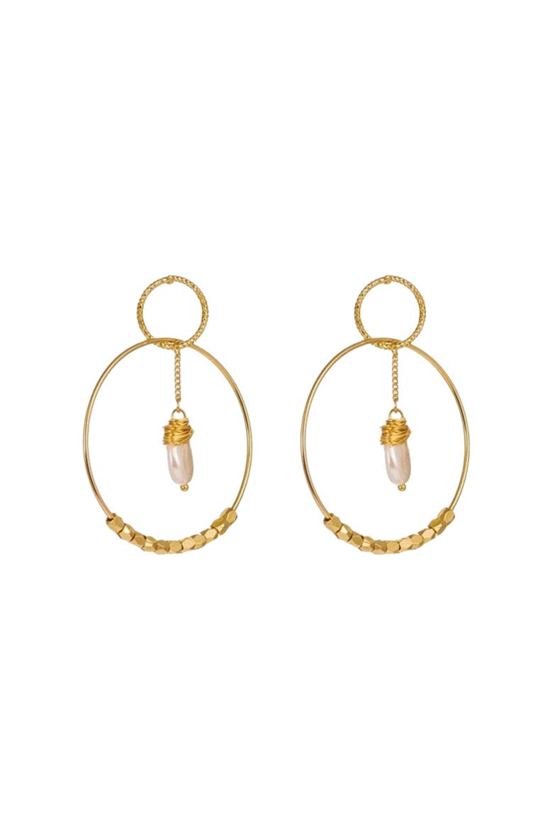 Pearl Double Hoop Earrings, Main, color, Gold