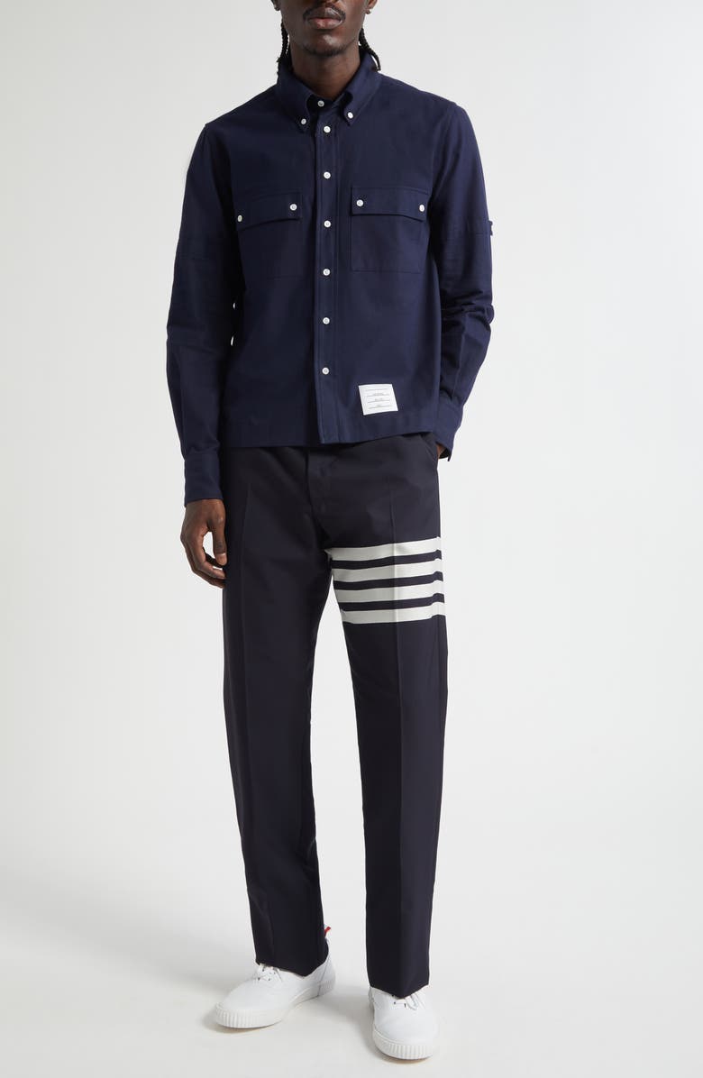 Thom Browne Straight Fit Cotton Utility Shirt, Alternate, color, Navy