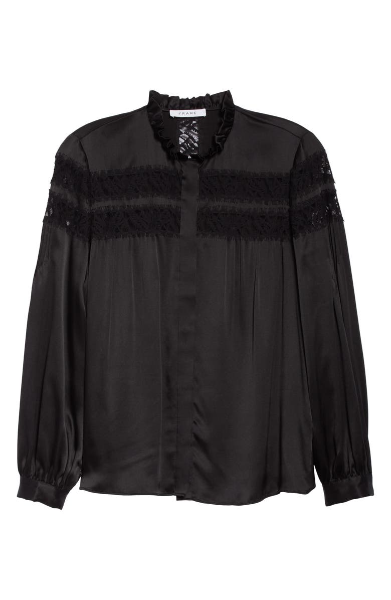 FRAME Lace Panel Silk Satin Blouse, Alternate, color, 