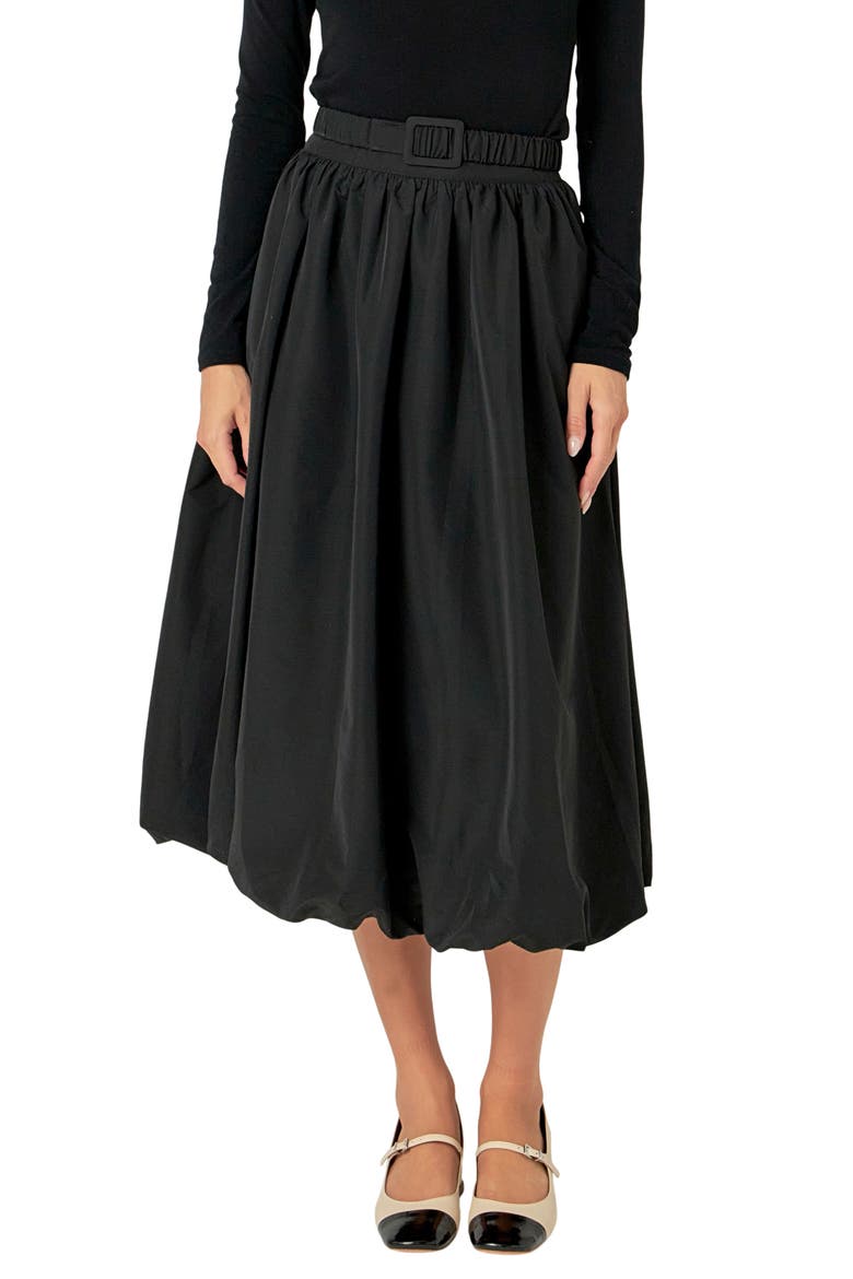 Belted Blouson Midi Skirt, Main, color, BLACK