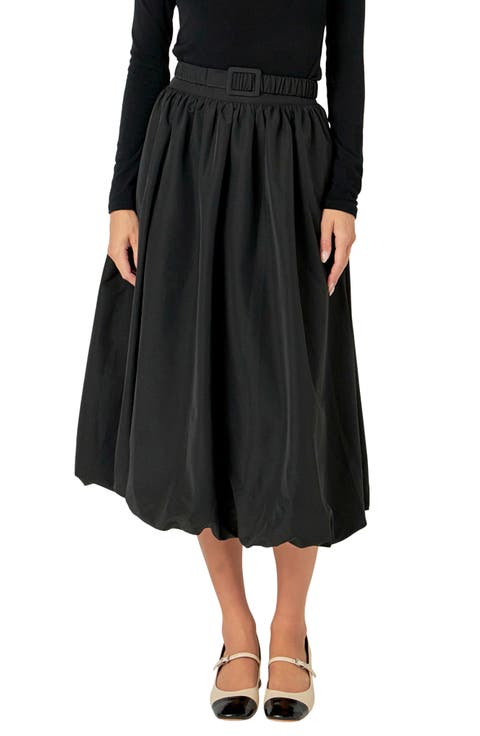 Belted Blouson Midi Skirt