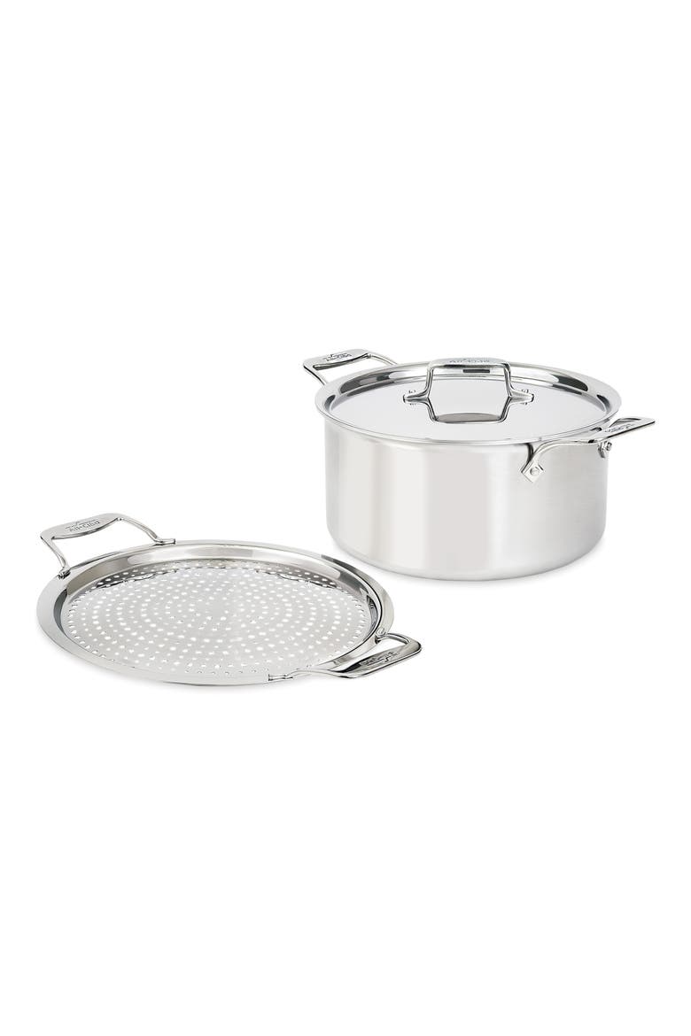 D5 8-Quart Stock Pot with Splatter Guard Lid, Main, color, SILVER