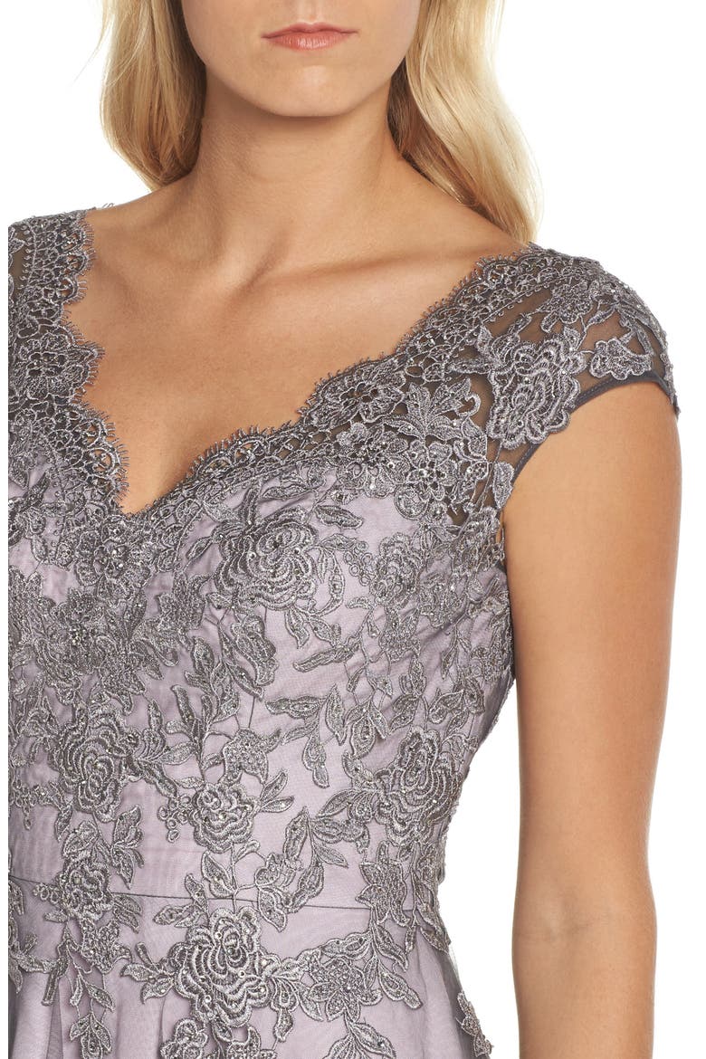 Embellished Mesh A-Line Gown, Alternate, color, PINK/ GRAY
