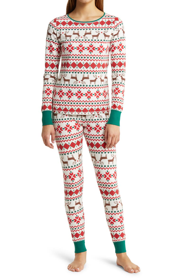Matching Family Moments Print Tight Fit Pajamas, Main, color, IVORY EGRET FAIRISLE DREAM