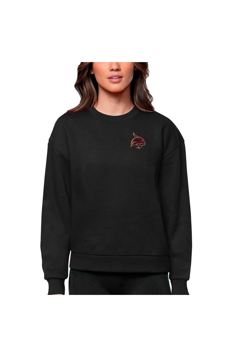 ANTIGUA Women's Antigua Black Texas State Bobcats Logo Victory Crewneck Pullover Sweatshirt, Main, color, Black
