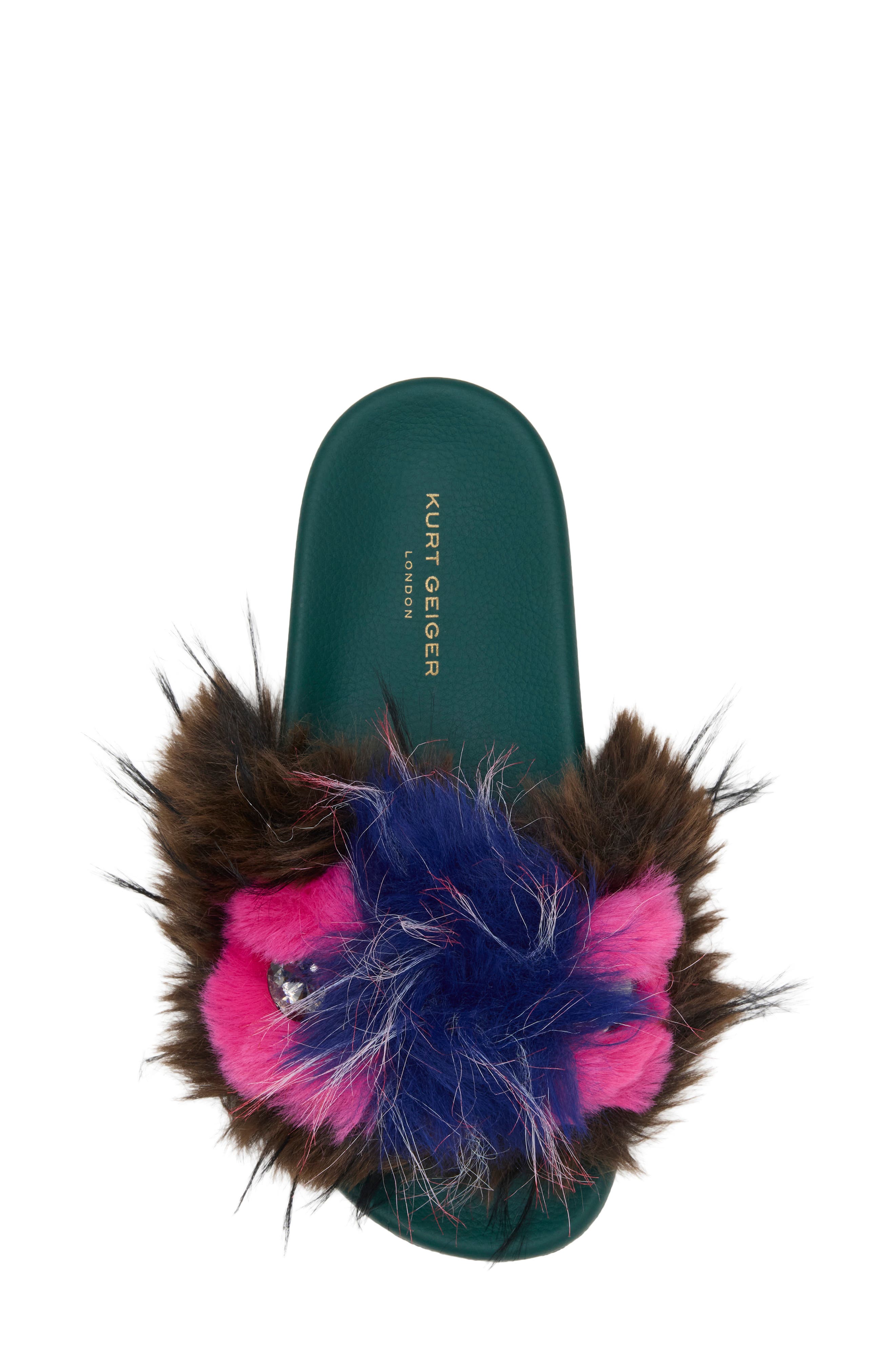 Meena Mascot Faux Fur Slide Sandal, Alternate, color, OPEN GREEN