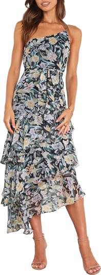 Petal & Pup Amren Floral One-Shoulder Tiered Asymmetric
