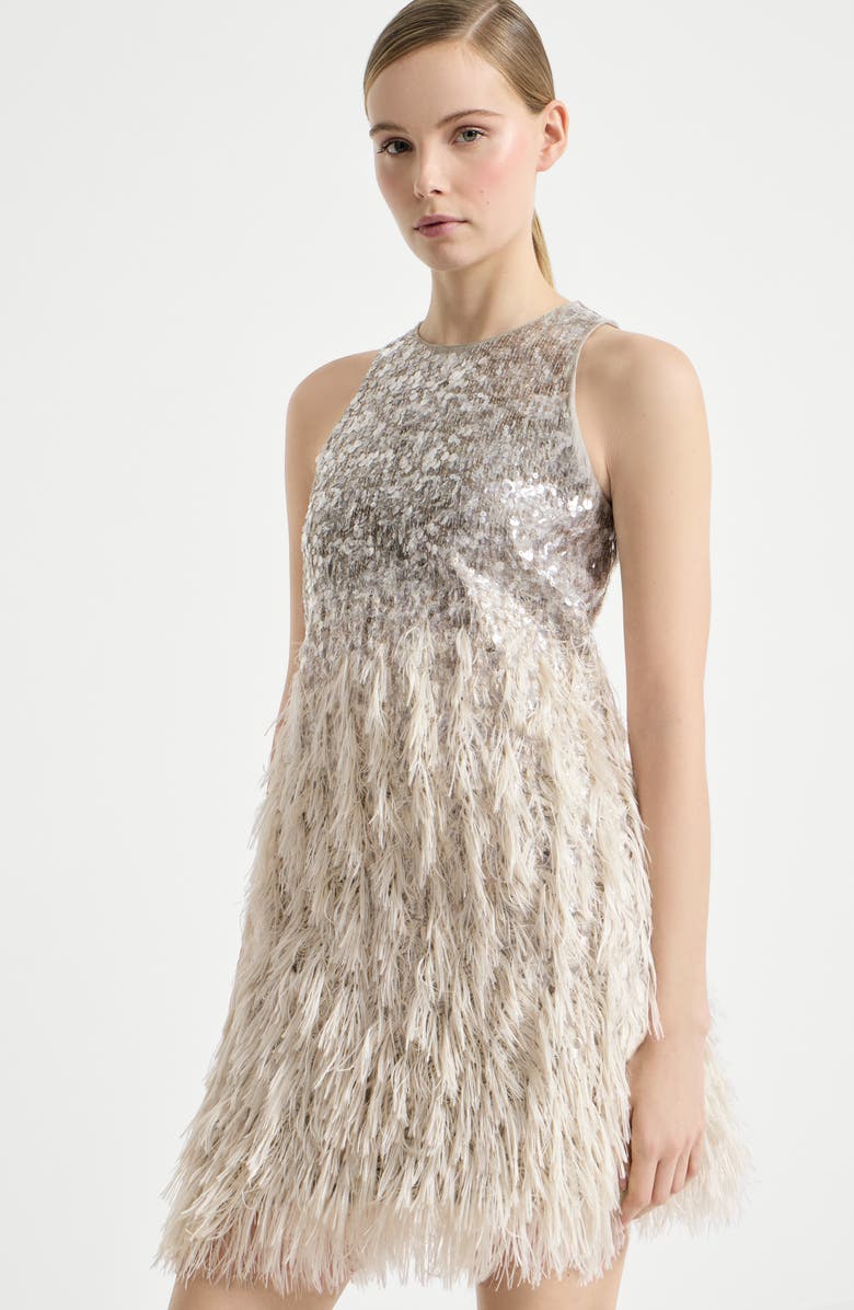 Brunello Cucinelli Dazzling dégradé mini dress, Alternate, color, Grey