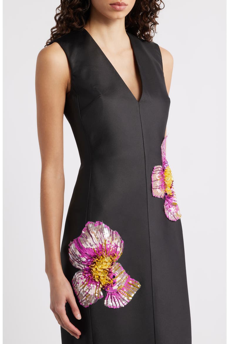 Eastonhill Sequin Bloom Crepe Maxi Dress, Alternate, color, BLACK