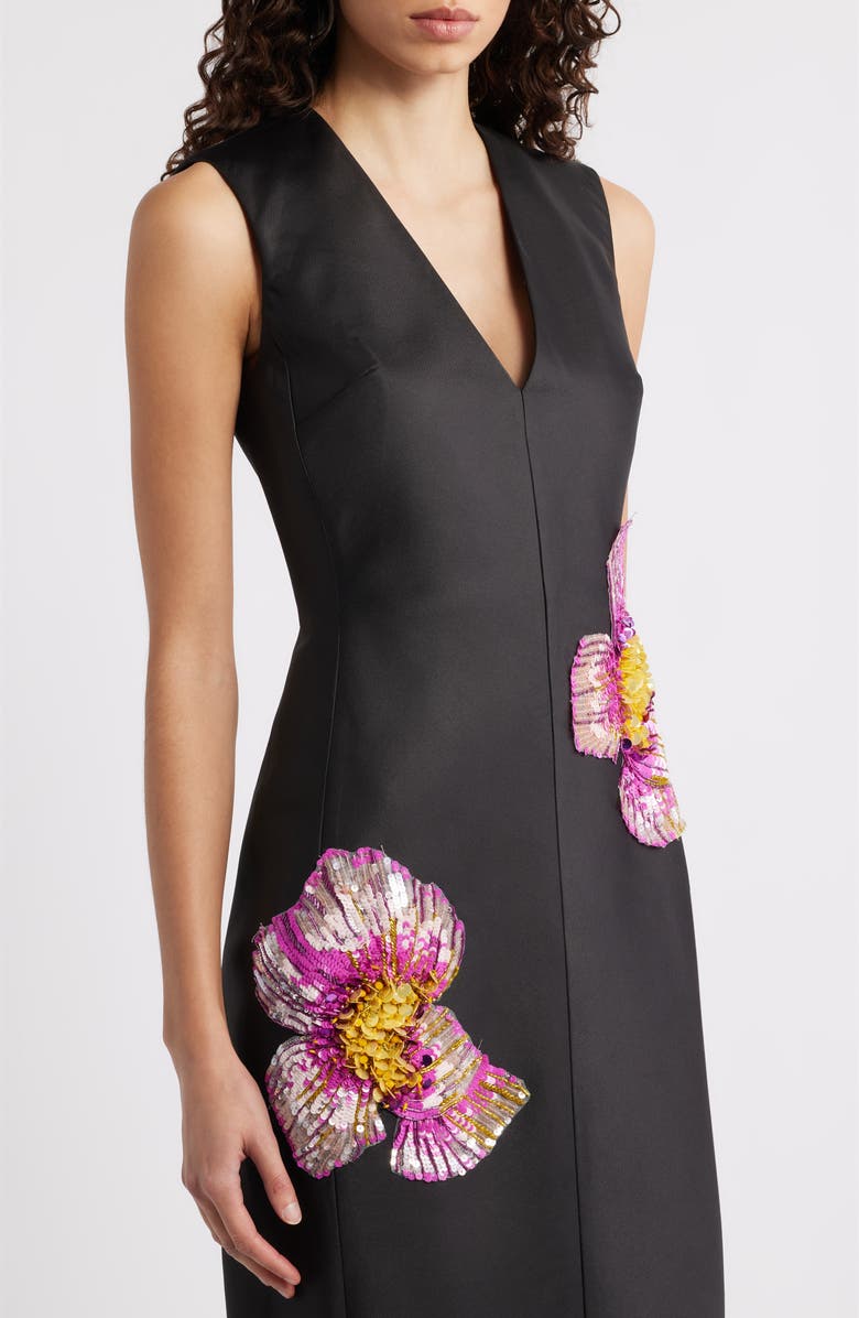 Acler Eastonhill Sequin Bloom Crepe Maxi Dress, Alternate, color, Black