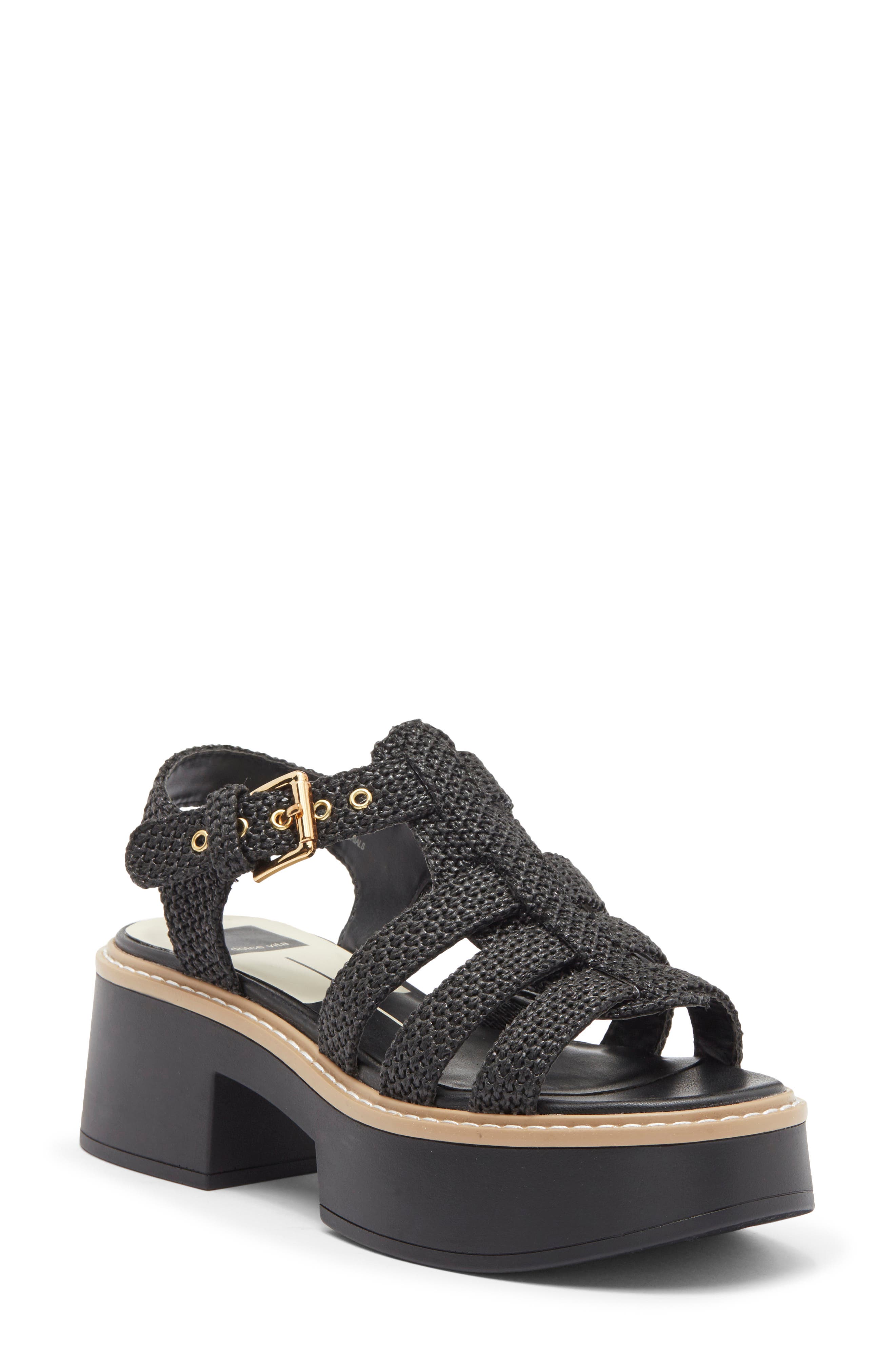 Dolce Vita Liani Platform Sandal, Main, color, Onyx Raffia