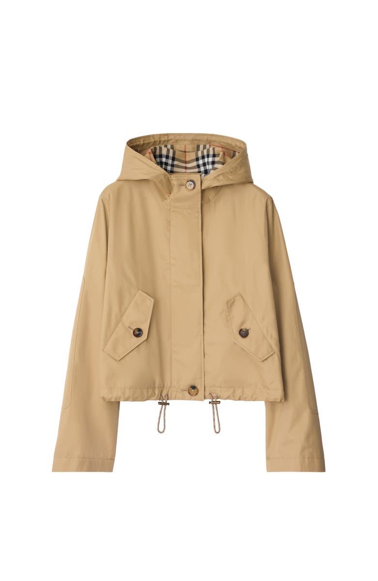 Burberry Short Gabardine Parka, Alternate, color, Flax