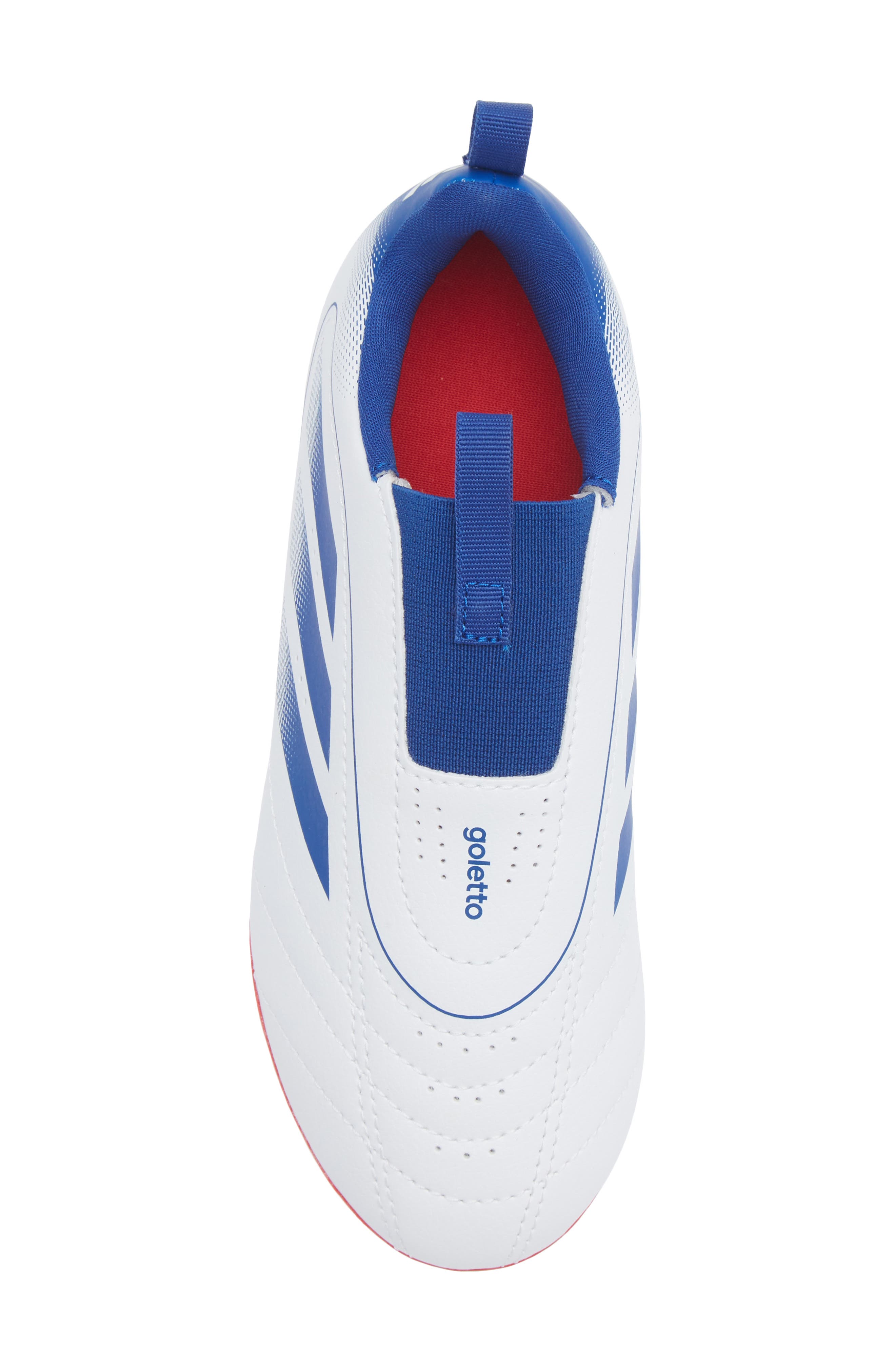 adidas Kids' Goletto IX Laceless Socker Cleat, Alternate, color, White/ Royal Blue/ Scarlet