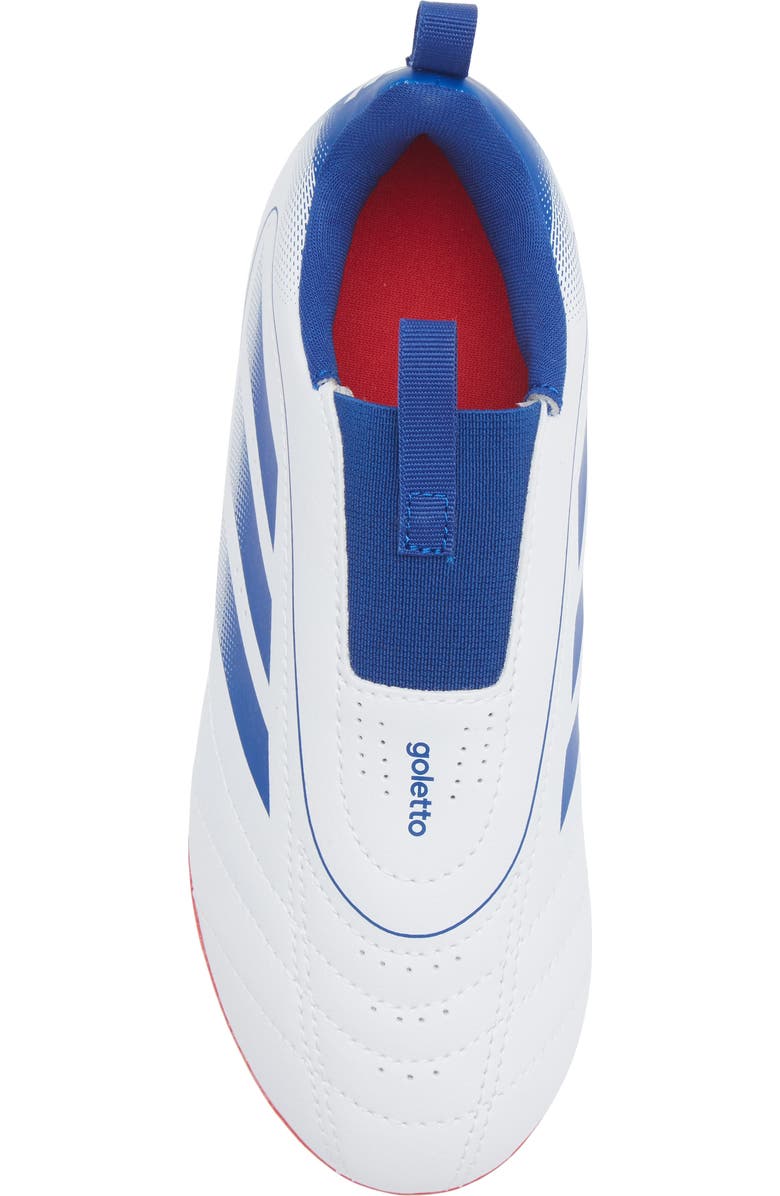 adidas Kids' Goletto IX Laceless Socker Cleat, Alternate, color, White/ Royal Blue/ Scarlet