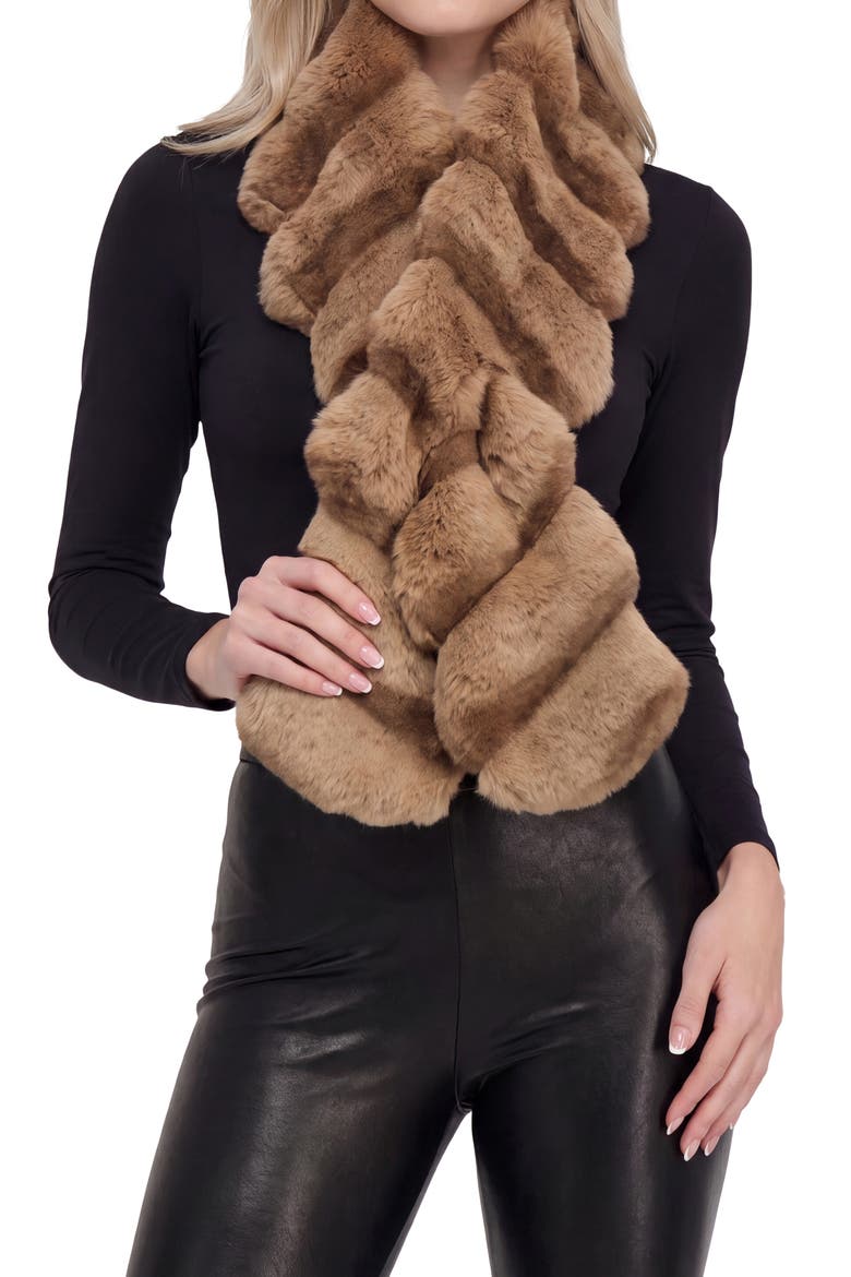 Fur-Free Chinchilla (Faux Fur) Pull-Through Scarf, Alternate, color, CAMEL CHINCH