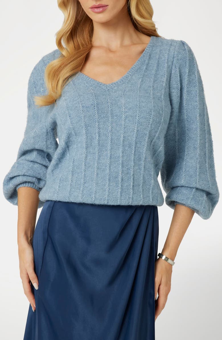 GUESS Madeline Pointelle Detail Sweater, Main, color, Blue Ribbon