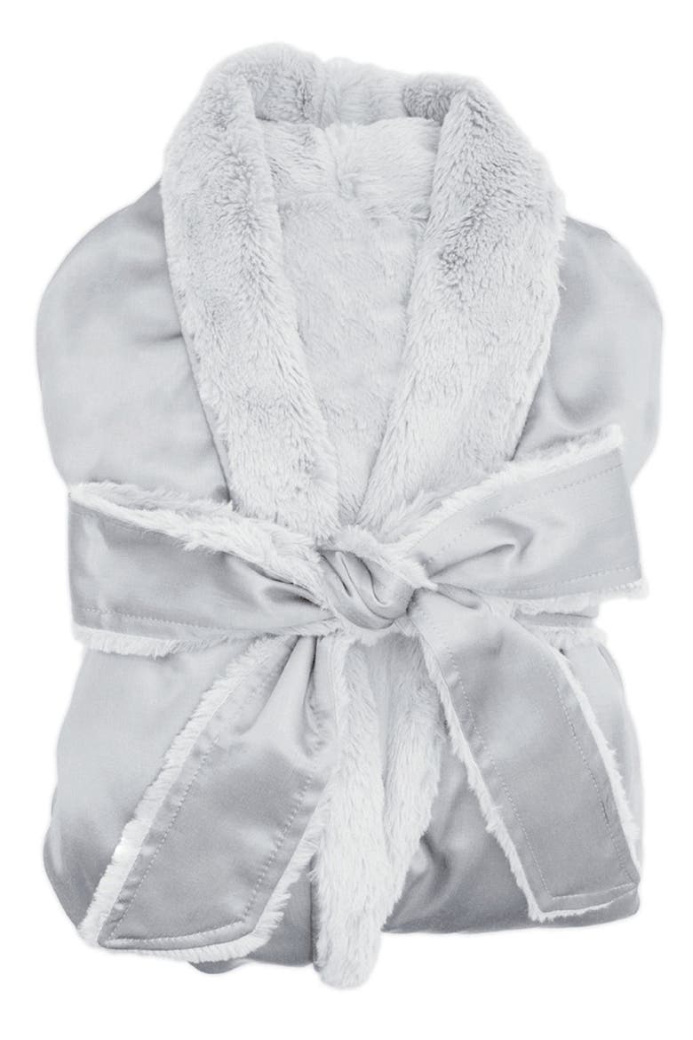 Faux Fur & Satin Robe, Main, color, SILVER